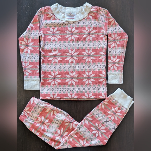 Hanna Andersson 3T Fair Isle Snowflake Long John Pajamas Pink - Picture 1 of 7